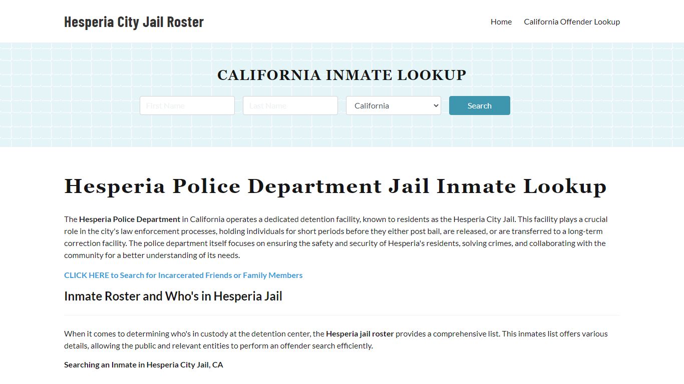 Hesperia Police Department & City Jail, CA Inmate Roster, Arrests, Mugshots
