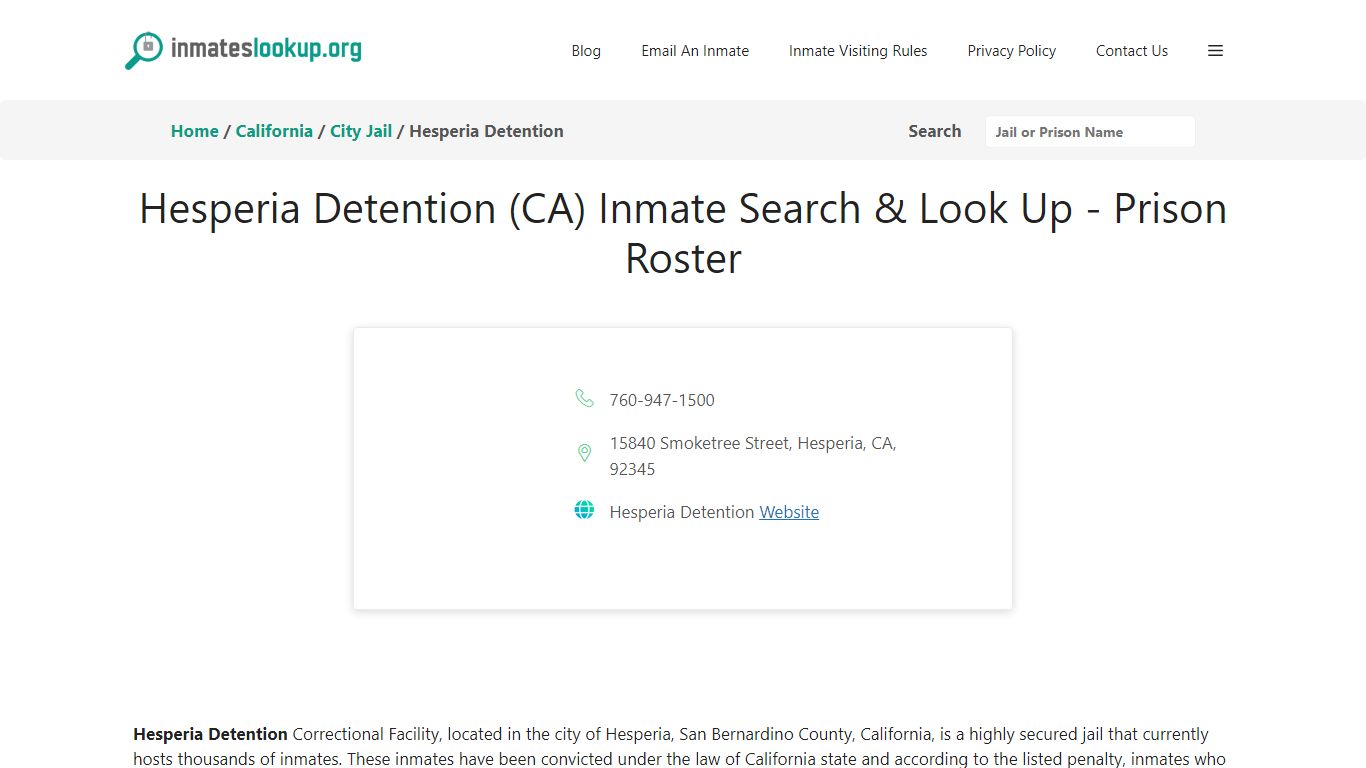 Hesperia Detention (CA) Inmate Search & Look Up - Prison Roster